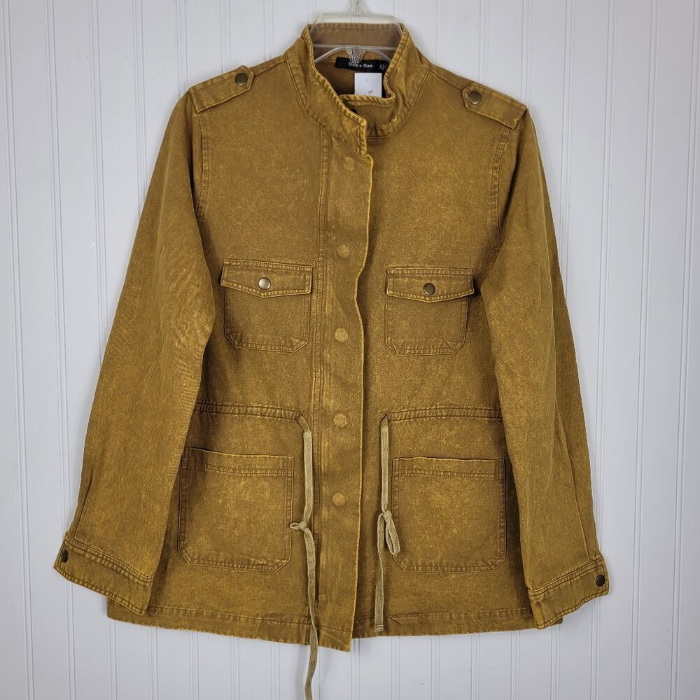 Doe & Rae Military Inspired Jacket Tan Cargo Look  Multi Pockets Cotton, SZ M